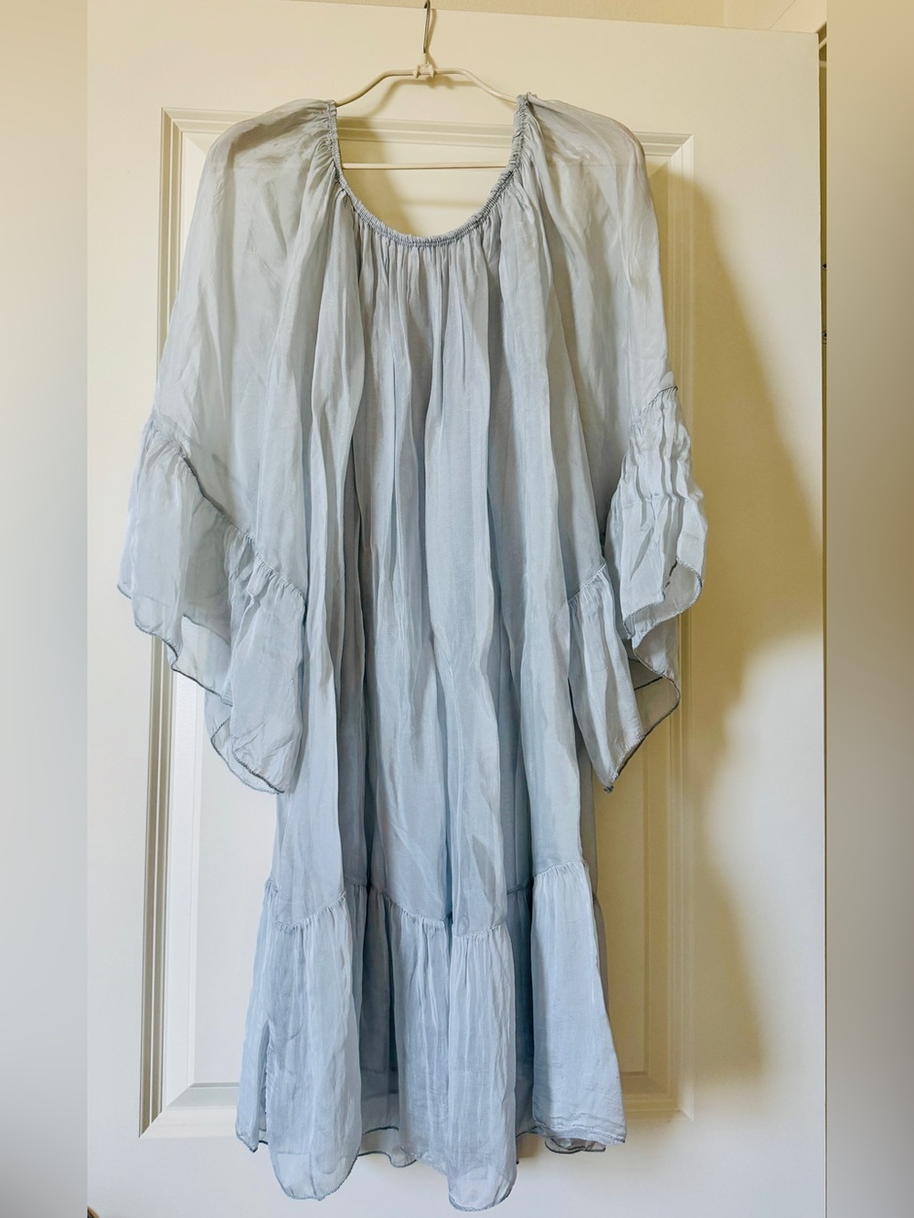 Light Blue Tiered Peasant Maxi Dress